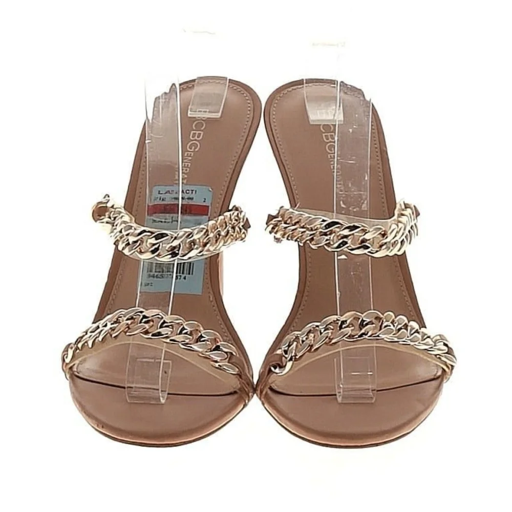 BCBGeneration Gold Chain Strap Heeled Sandals – Size 9.5